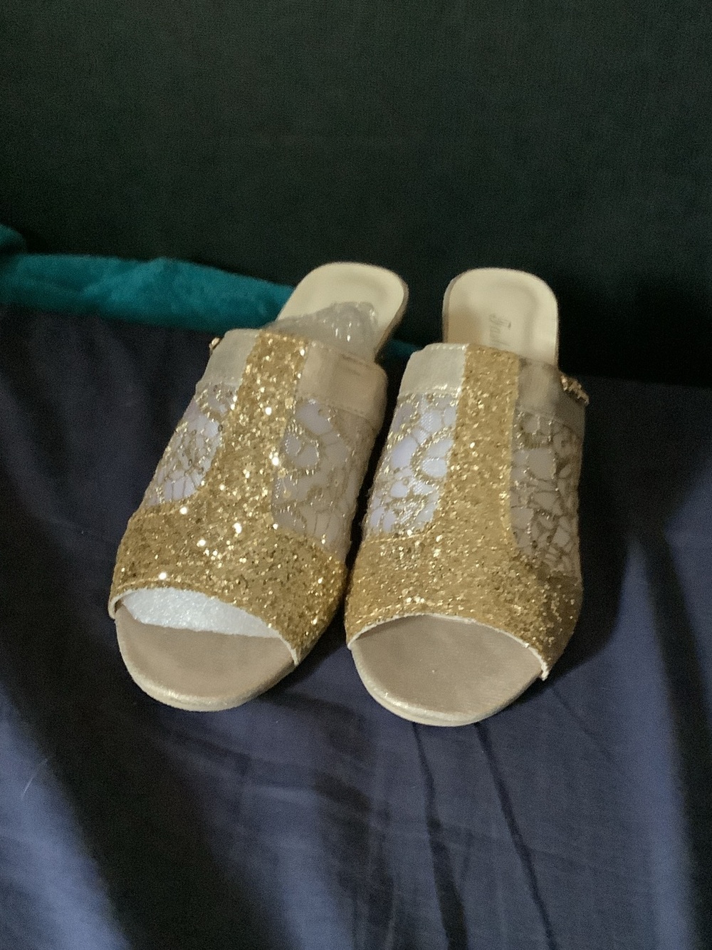 Women's Gold Glitter Slide Sandals